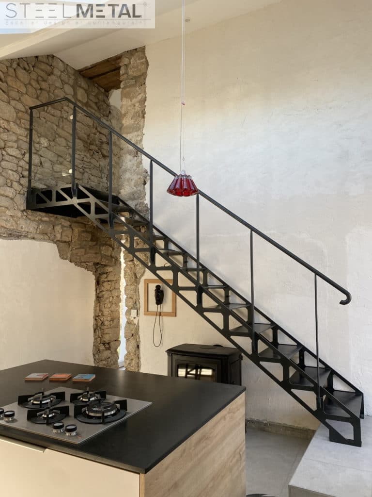 Escalier droit metal et bois, Fabrication d'escalier droit - Steel Metal