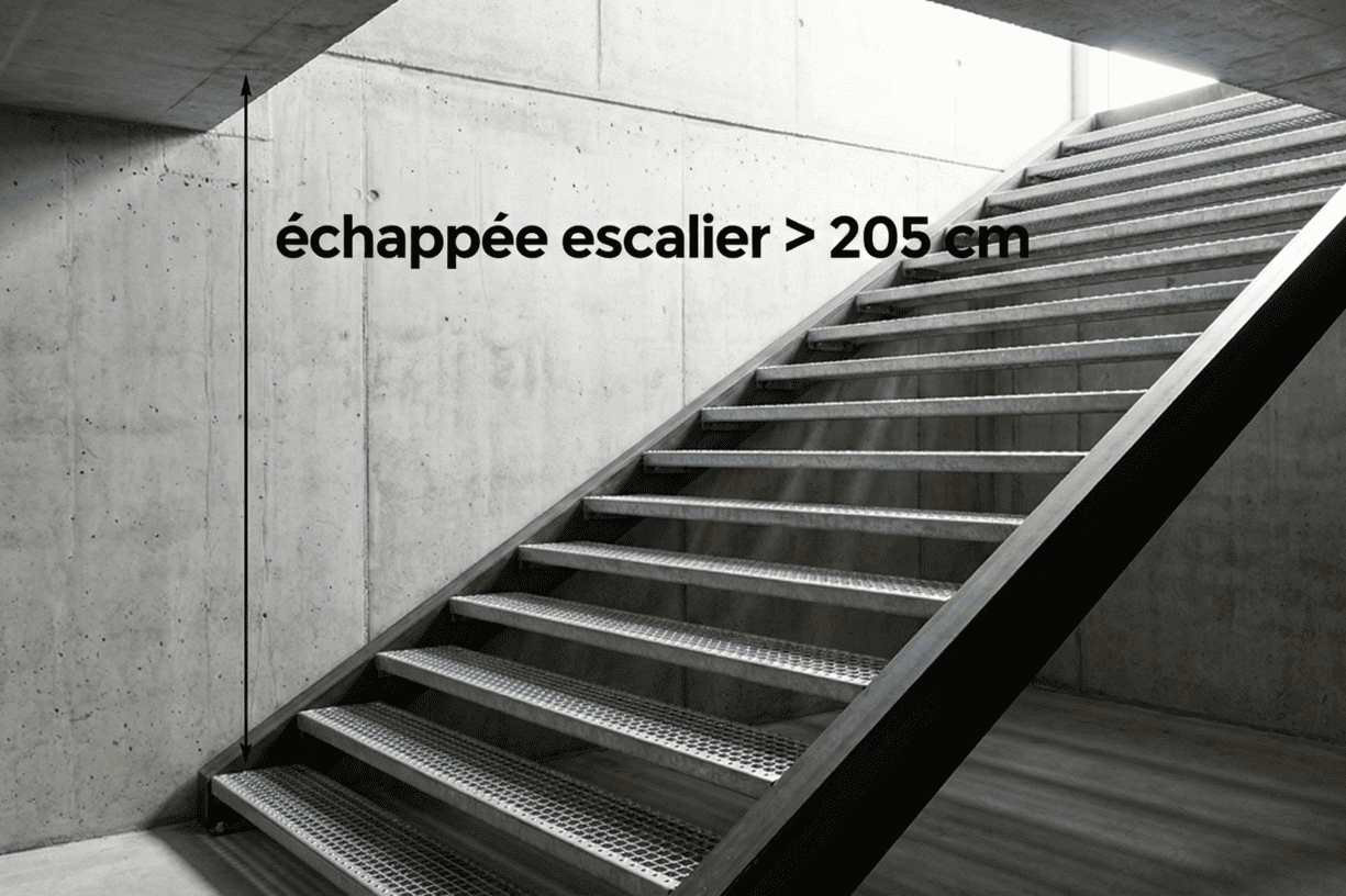 Schéma explicatif de l'échappée d'escalier
